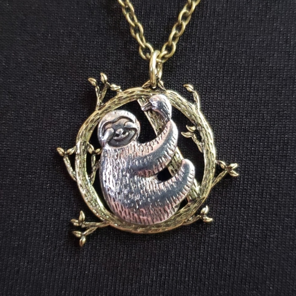 Custom Sloth Necklace Bronze Silver Swinging Tree - Picture 4 of 8